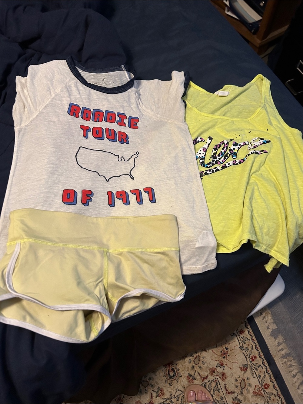 American Eagle Outfitters White & Neon Yellow Graphic Tee and Shorts Set